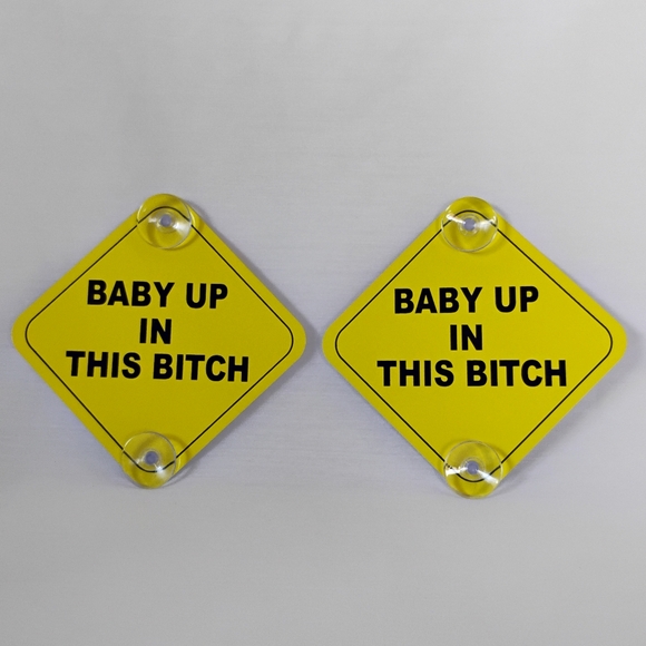 2PCS "BABY UP IN THIS B" Baby On Board Metal Driving Safety Warning Car Signs - Picture 10 of 14